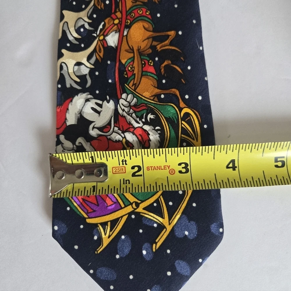 MICKEY Festive 100% Silk Blue Tie with Santa Sleigh Design